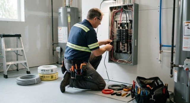 Homeowner discussing an electrical project with a service professional