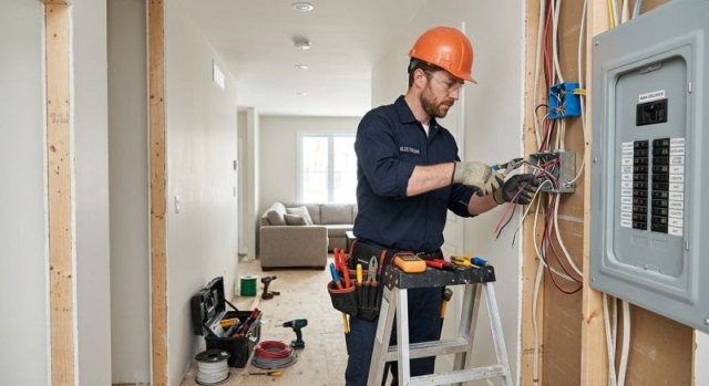 Homeowner discussing an electrical project with a service professional