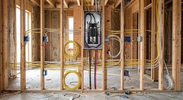 Electrical wiring installed during construction inside a residential property