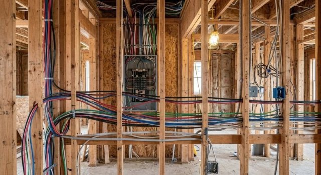 Electrical wiring installed during construction inside a residential property