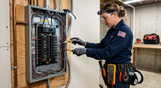 Closed electrical panel and breaker switches in a residential property