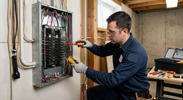 Residential electrical repair at a wall outlet