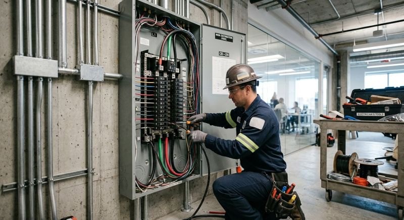 Electrical service work in a commercial building