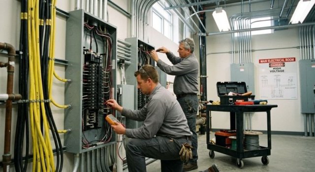 Commercial electrical panel and wiring in a business property