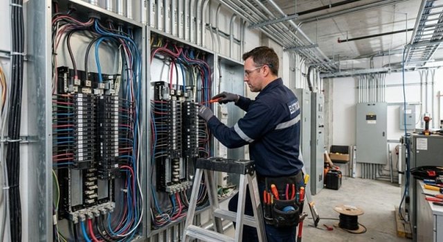Commercial electrical panel and wiring in a business property