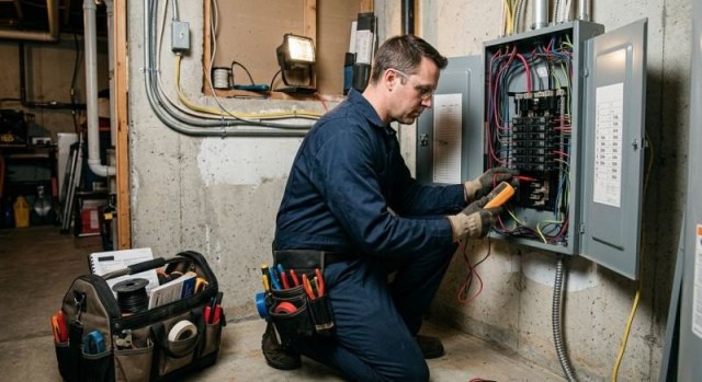 Residential electrical repair at a wall outlet