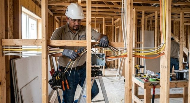 New electrical wiring routed for a residential installation