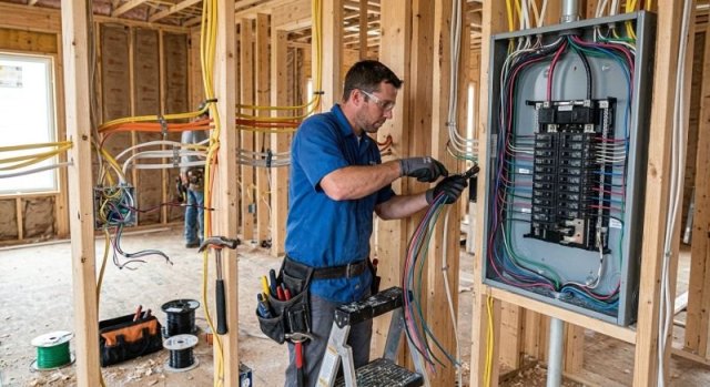 New electrical wiring routed for a residential installation