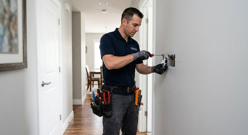 Electrical wiring being installed for a new outlet and light