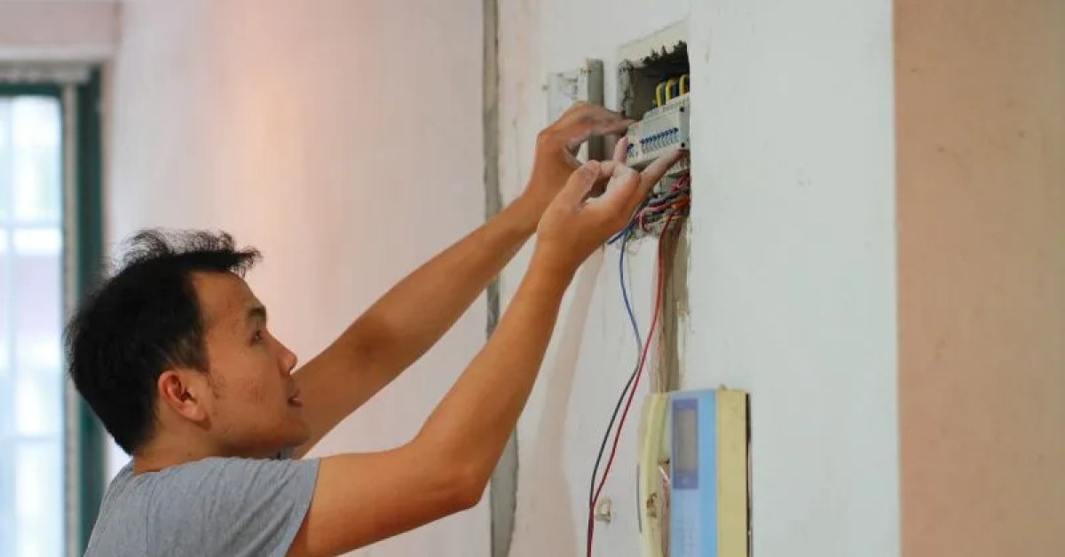 Residential electrical wiring and fixtures prepared for a renovation project