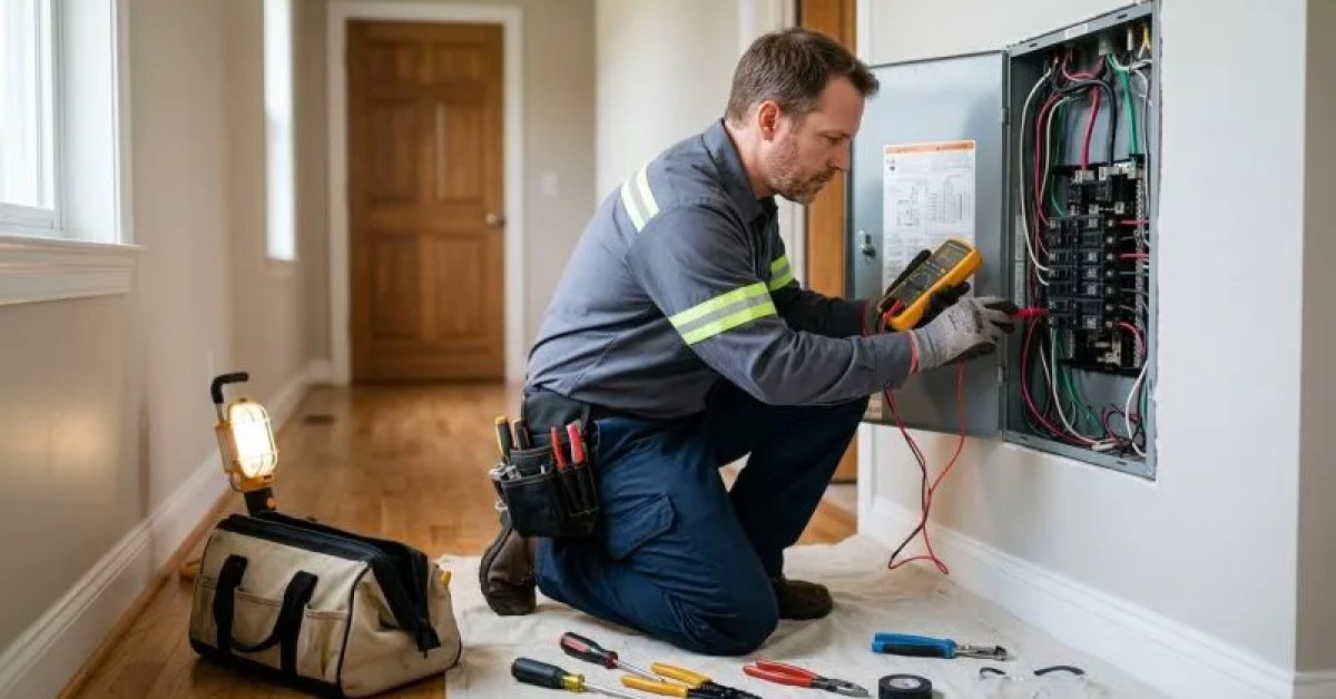 Residential electrical panel and wiring prepared for repair assessment