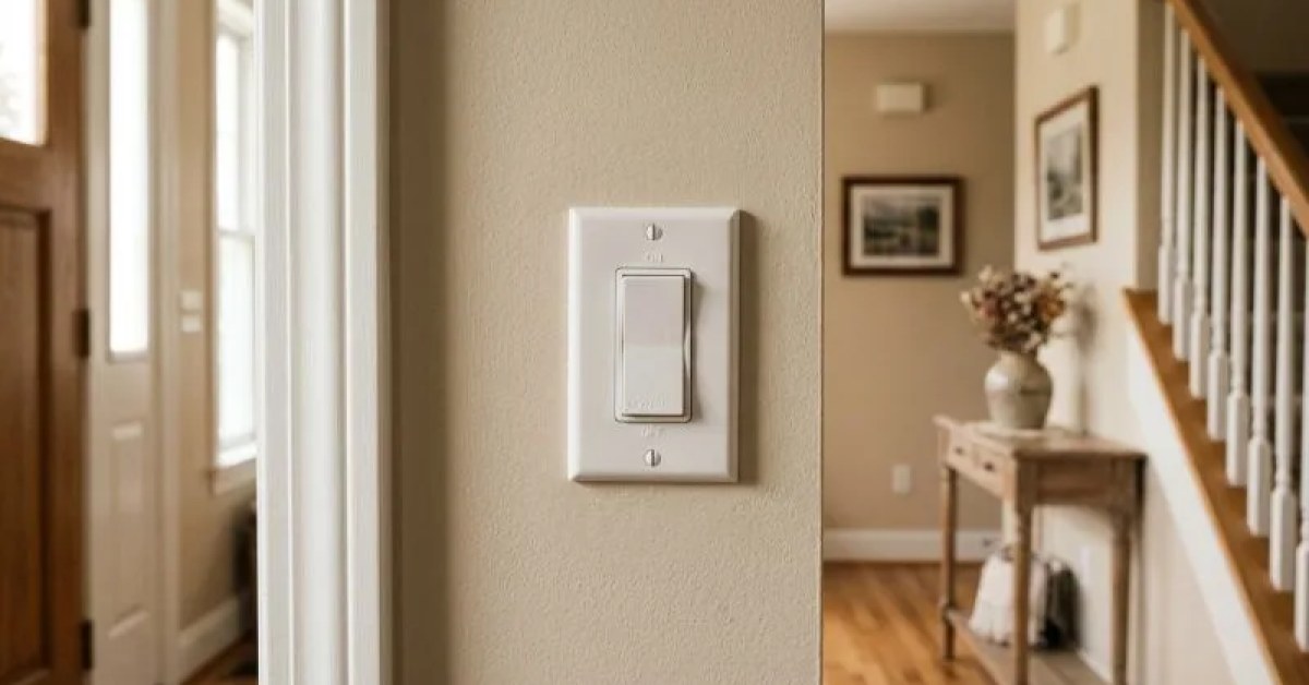Electrical wall switch installed in a residential room
