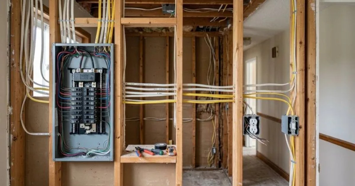 Residential electrical wiring inside an open wall box